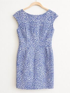 Cynthia Steffe Blue White Floral Fit Flare Dress Size 8 Cotton